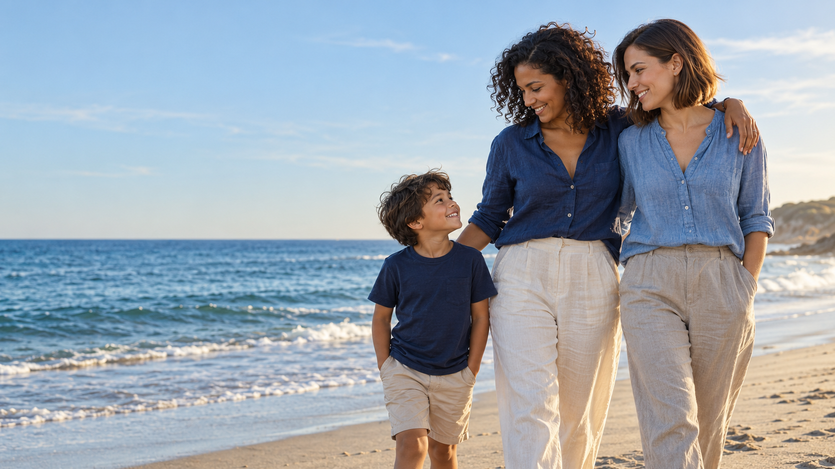 Tres personas comparten un momento junto al mar